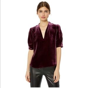 JOIE Wine Velvet Top XS Silk Blend Puff Sleeve